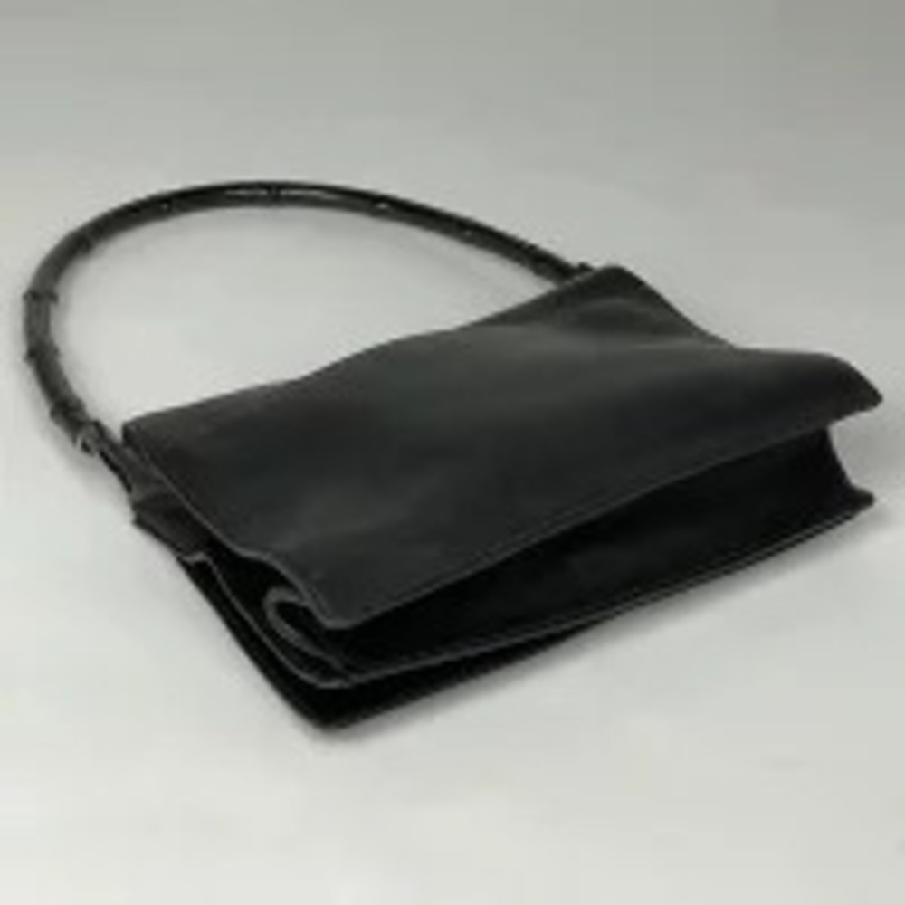 Gucci 2way Black Leather Bamboo Bag Shoulder Hobo Handbag Black
